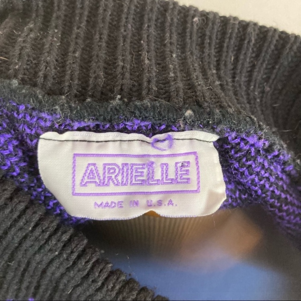 Vintage 80s Arielle Rose Floral Knit Sweater‎ Black Purple Women’s Sz Medium - Picture 4 of 4